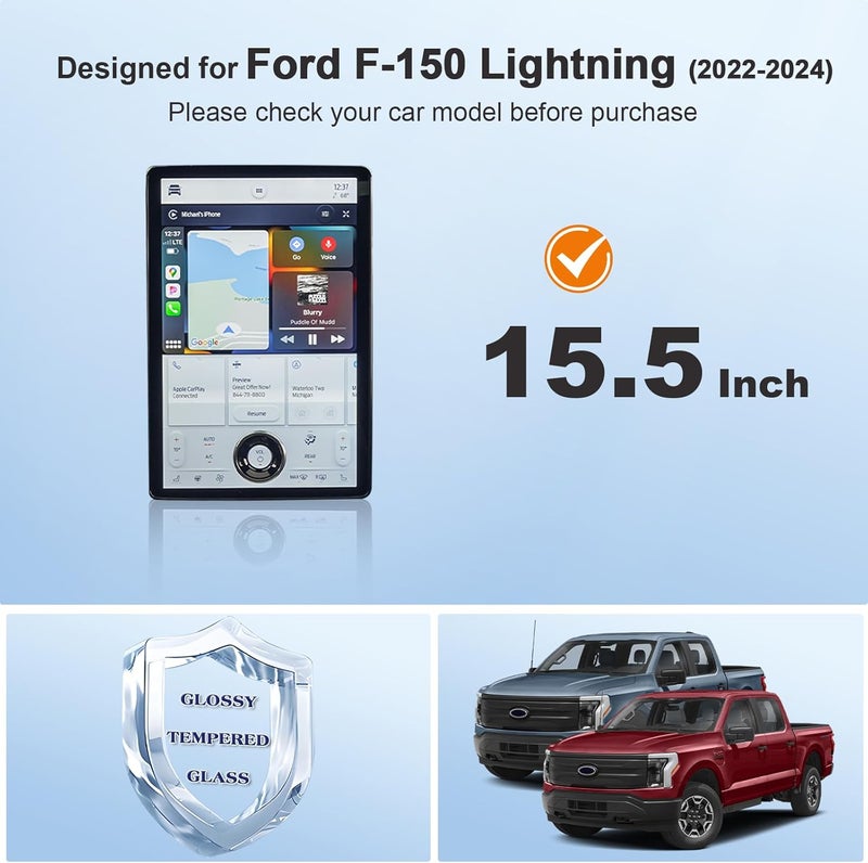 BSTW حماية شاشة فورد F150 لايتنينغ 2024 لسيارات فورد F-150 لايتنينغ بلاتينيوم/لاريت/فلاش SYNC 4A 15.5 إنش ملحقات الشاحنة الكهربائية فيلم زجاجي مقسى - Image 2